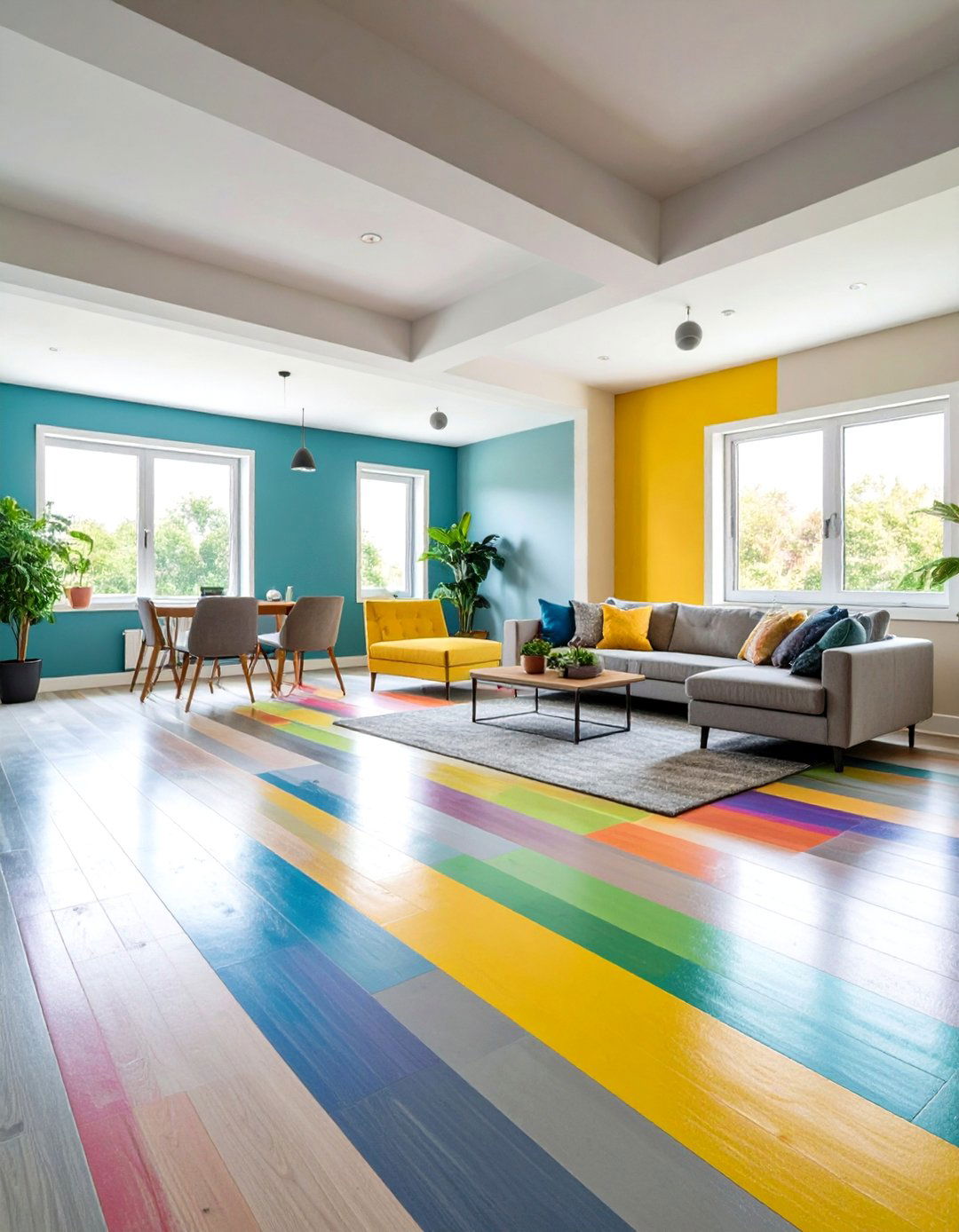 Painted Concrete Floors with Protective Coatings - 20 Concrete Floor Ideas