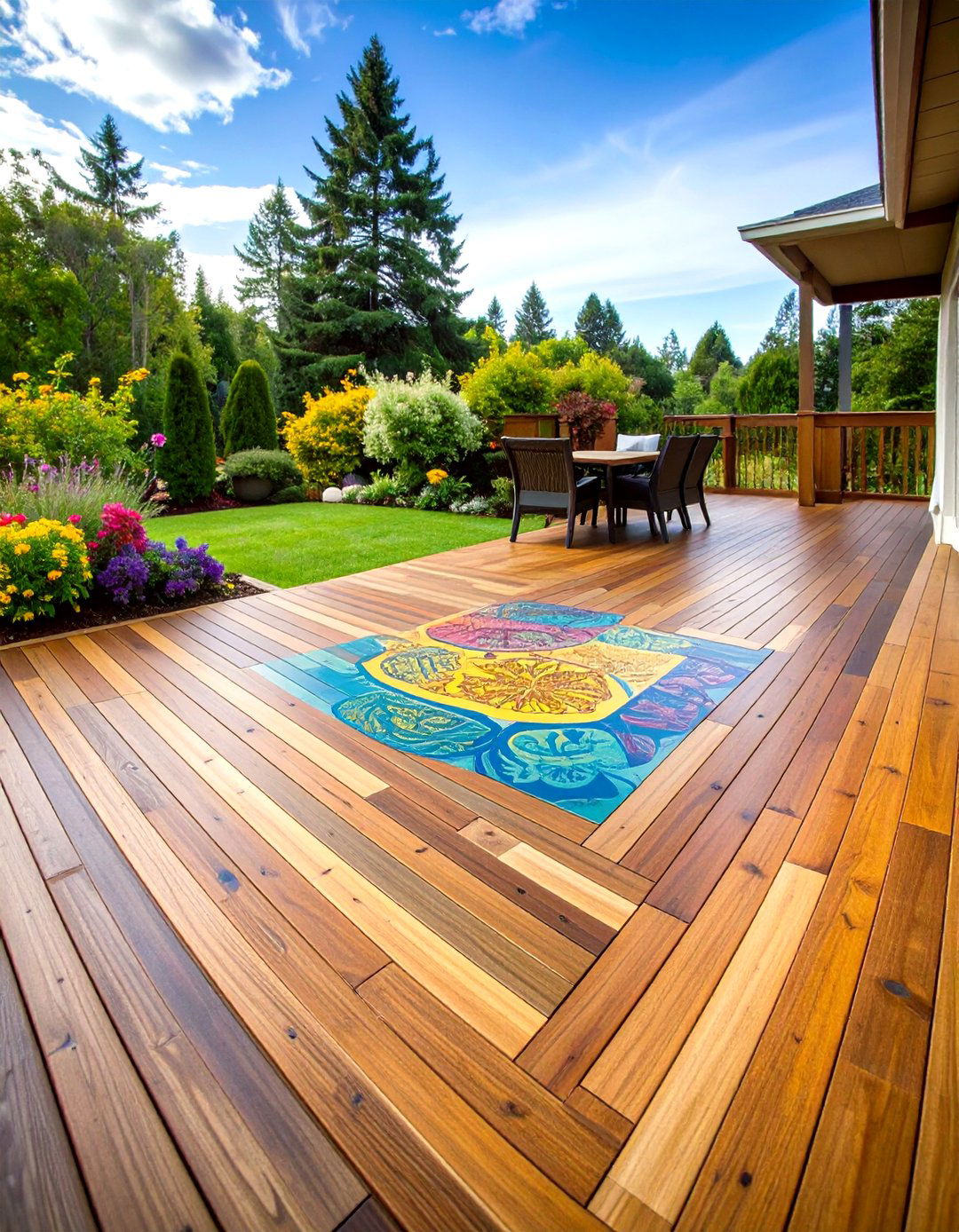 Painted Deck Floor Stencils and Graphics - 20 Deck Flooring Ideas