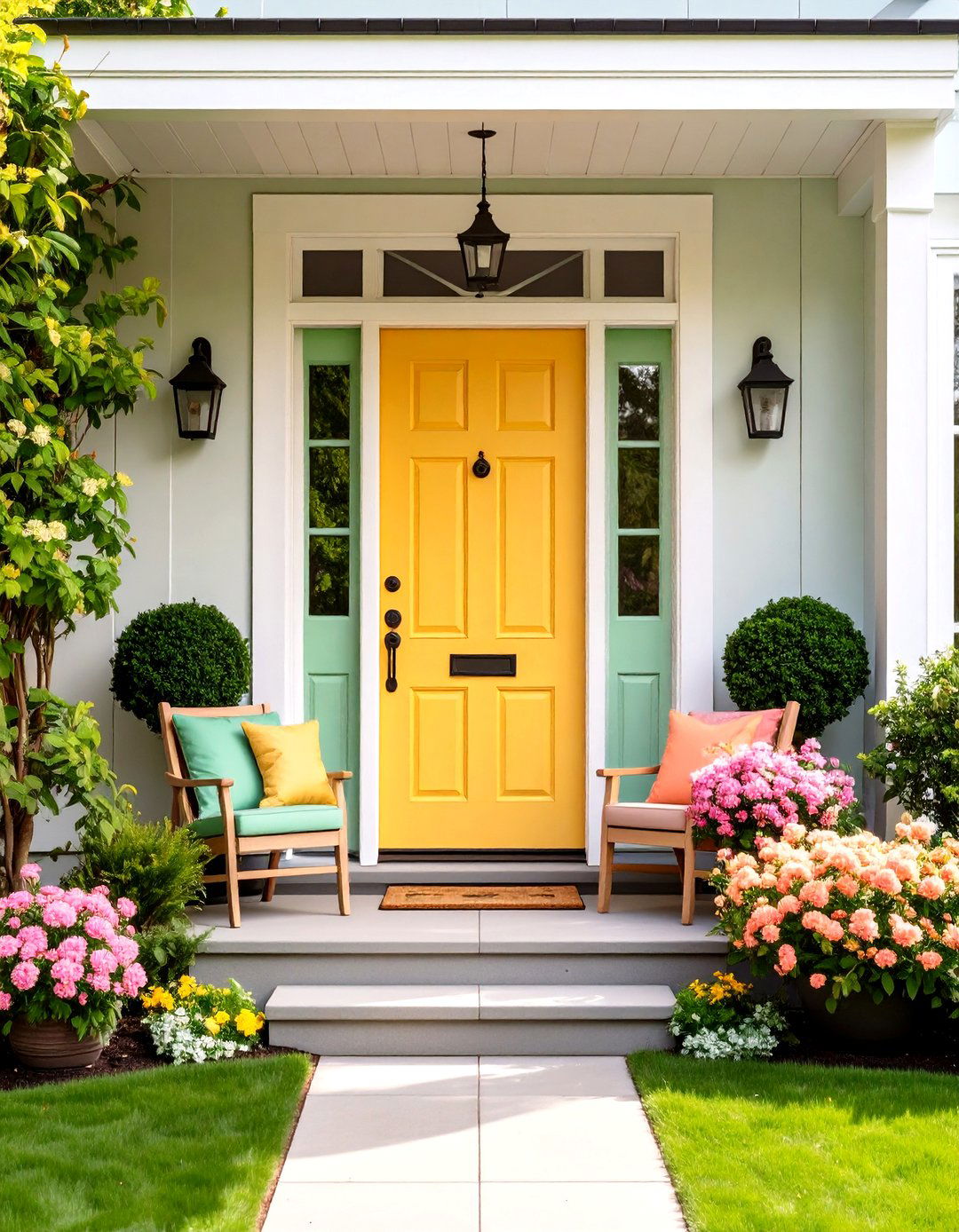 Painted Door in Bright Color - 20 Spring Front Door Decor Ideas