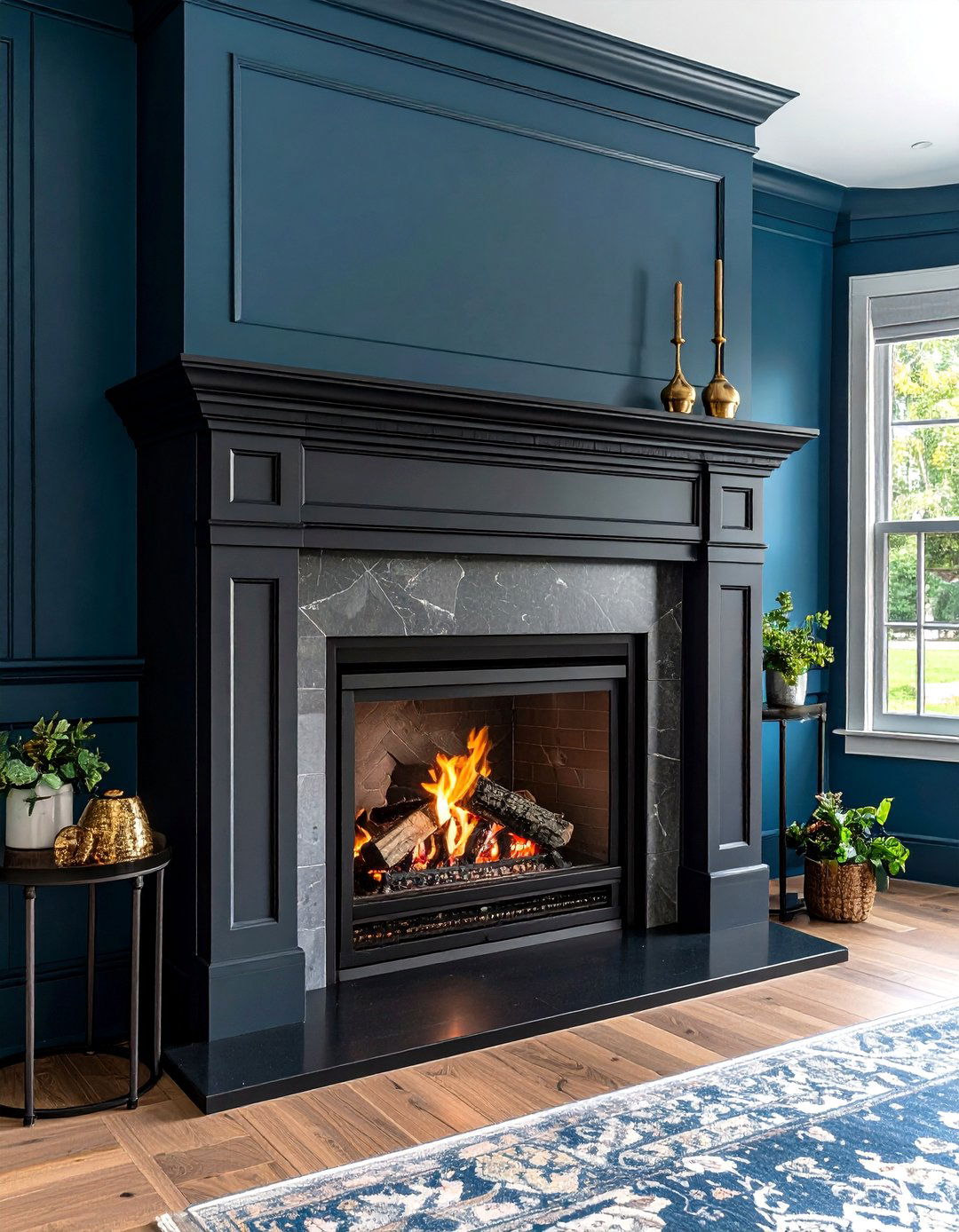Painted Fireplace Surround for Bold Contrast - 20 Farmhouse Fireplace Ideas