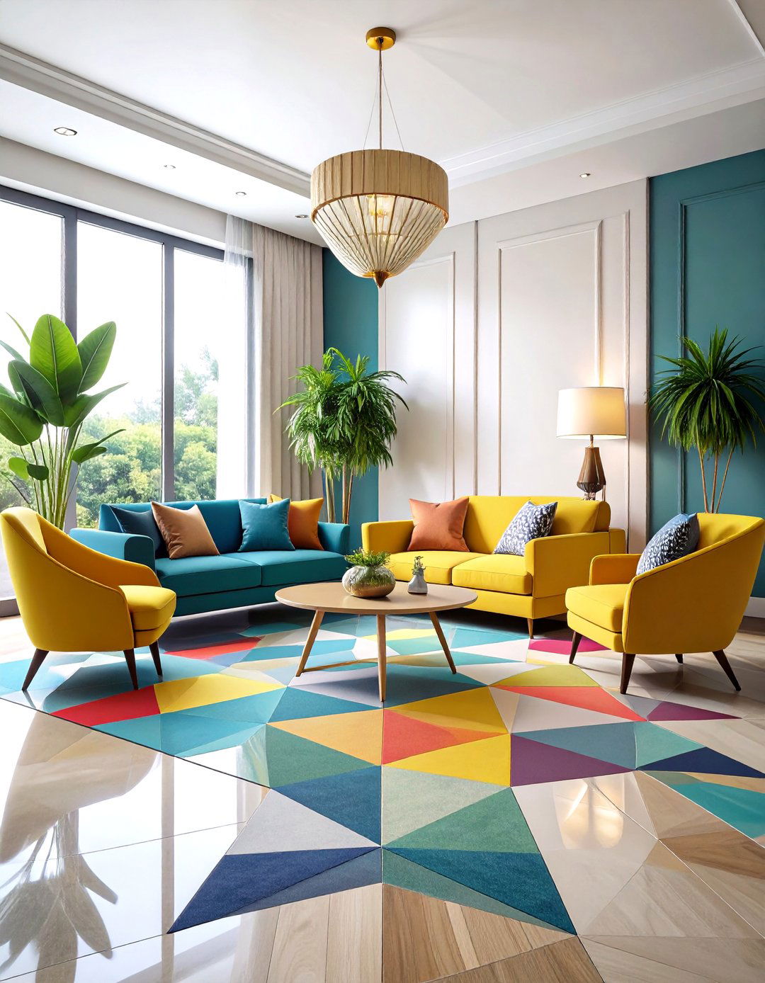 Painted Floor Geometric Diamond Pattern - 20 Painted Floor Ideas