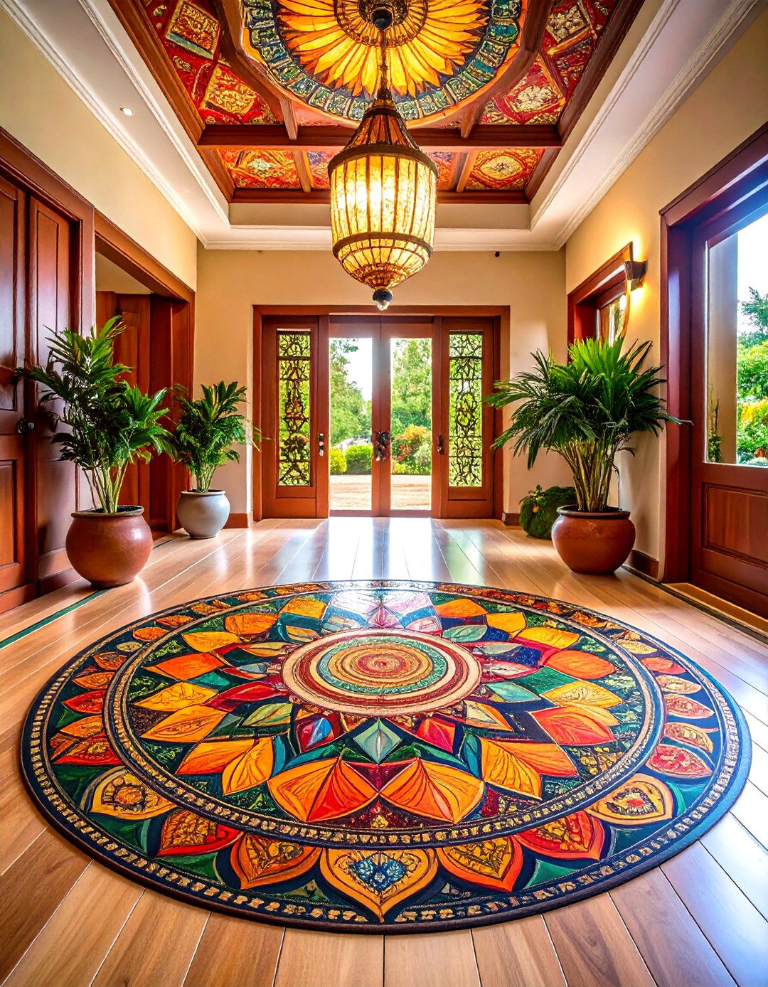 Painted Floor Medallion Mandala Centerpiece - 20 Painted Floor Ideas