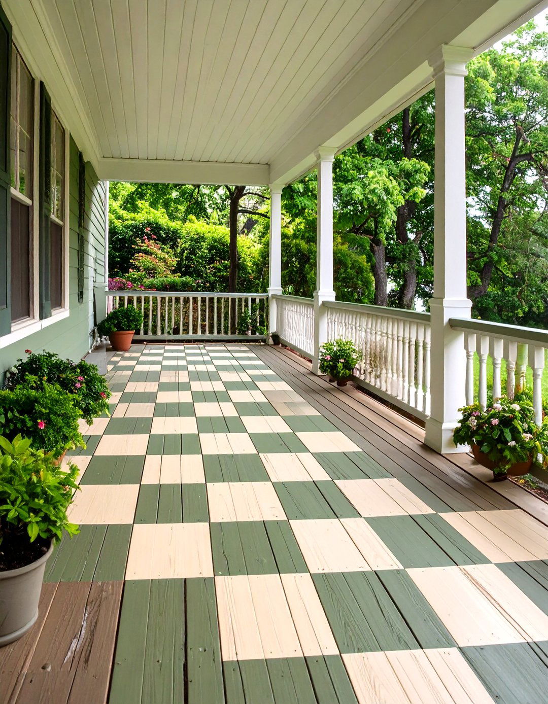 Painted Floor Patterns Add Personality to the Farmhouse Porch - 20 Farmhouse Porch Ideas