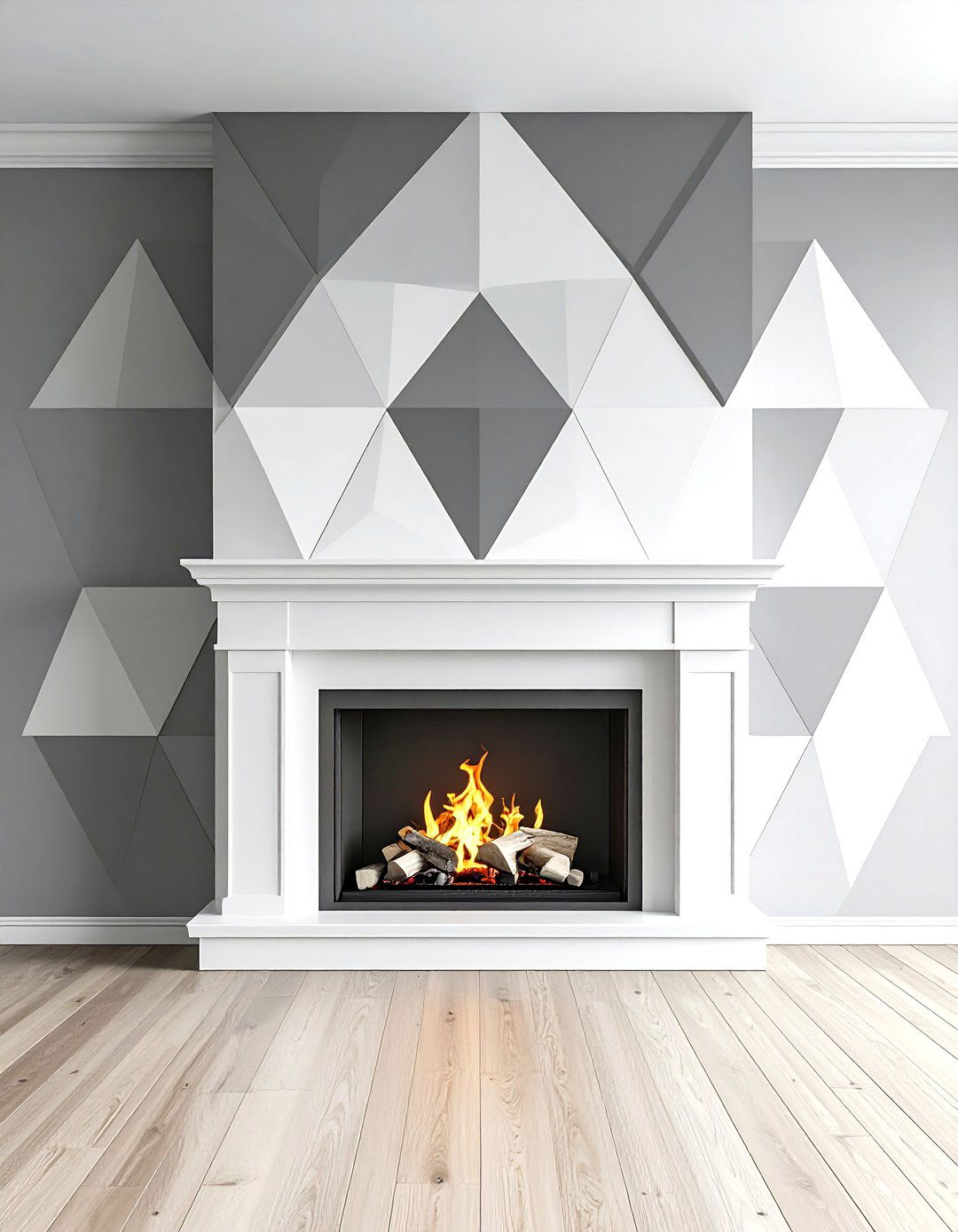 Painted Geometric Accent Wall - 20 Fireplace Accent Wall Ideas