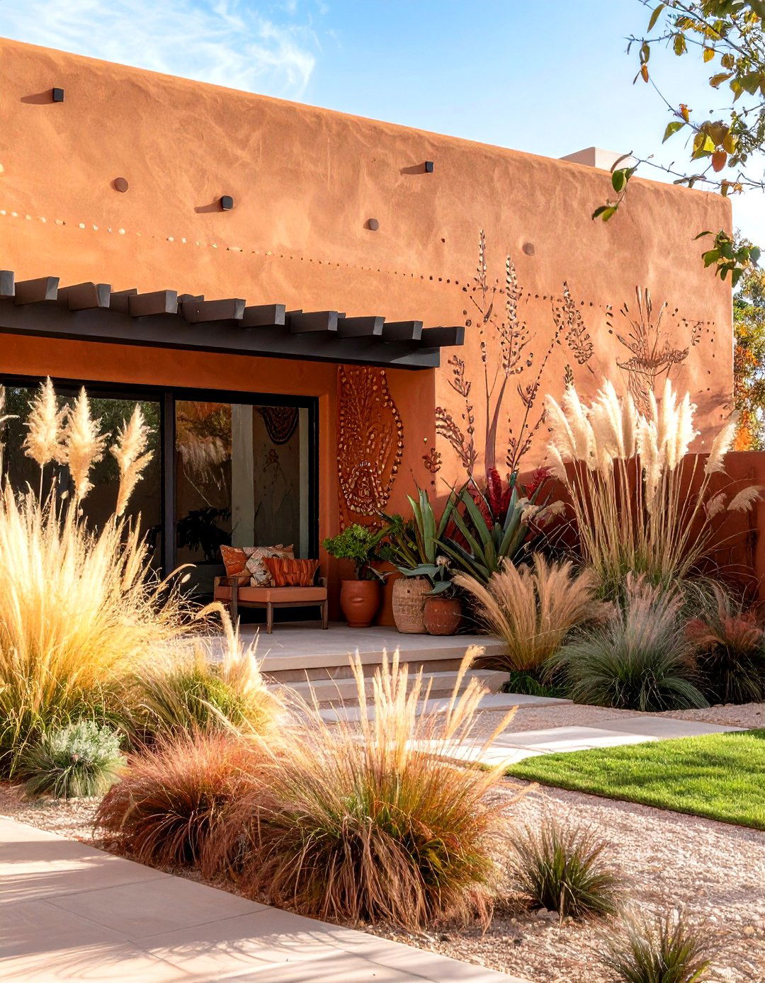 Painted Mural Accent Wall on a Boho House Exterior - 20 Boho House Exterior Ideas