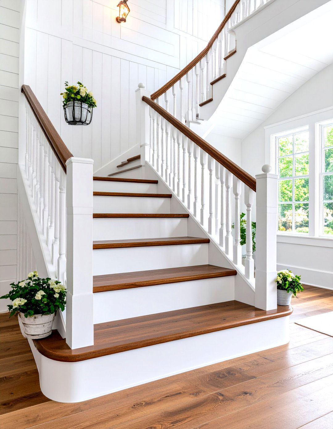 Painted Stair Cottage White Farmhouse Style - 20 Painted Stair Ideas