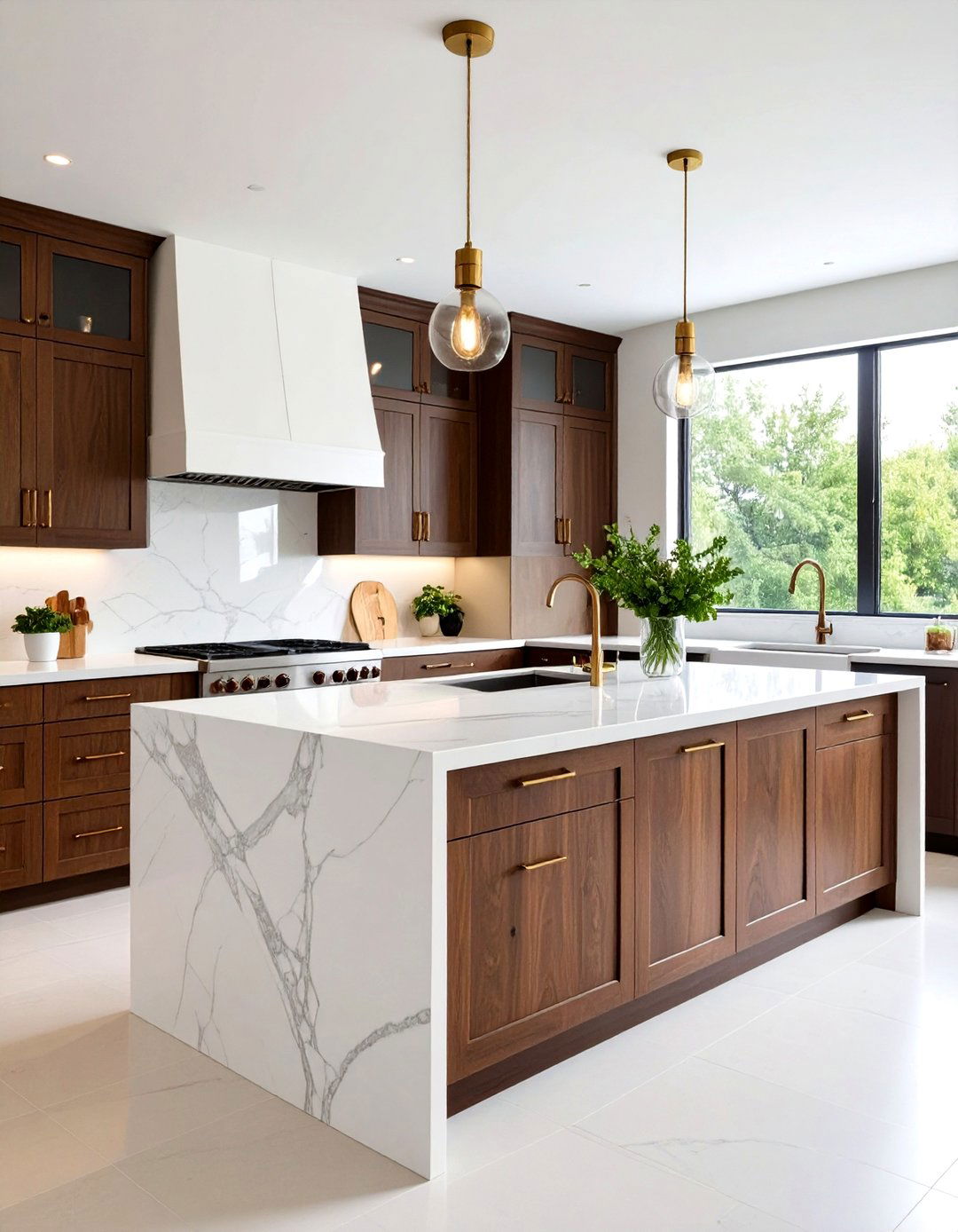 Pair Dark Wood Cabinets with Crisp White Countertops for Balance - 20 Dark Wood Kitchen Cabinets