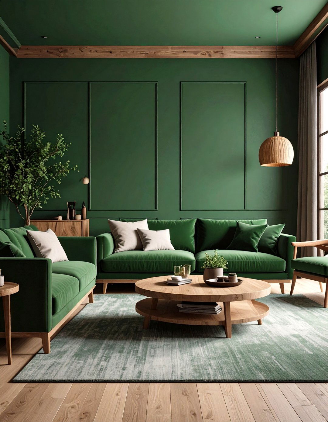 Pair Forest Green with Honest Wood Tones - 20 Forest Green Living Room Ideas