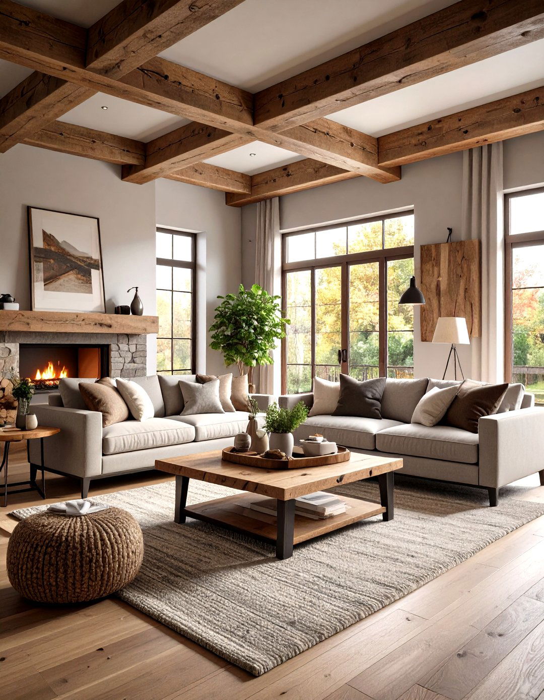 Pair Greige With Rustic Wood Tones - 20 Greige Living Room Ideas