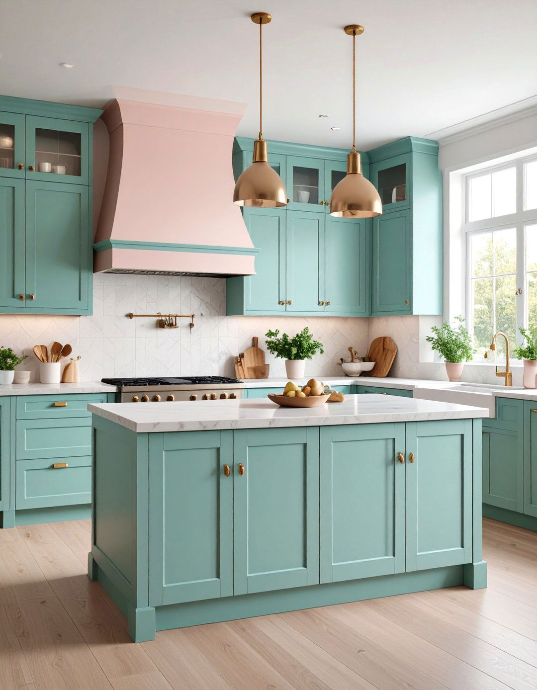 Pair Teal Cabinets with Complementary Hues - 20 Teal and White Kitchen Ideas