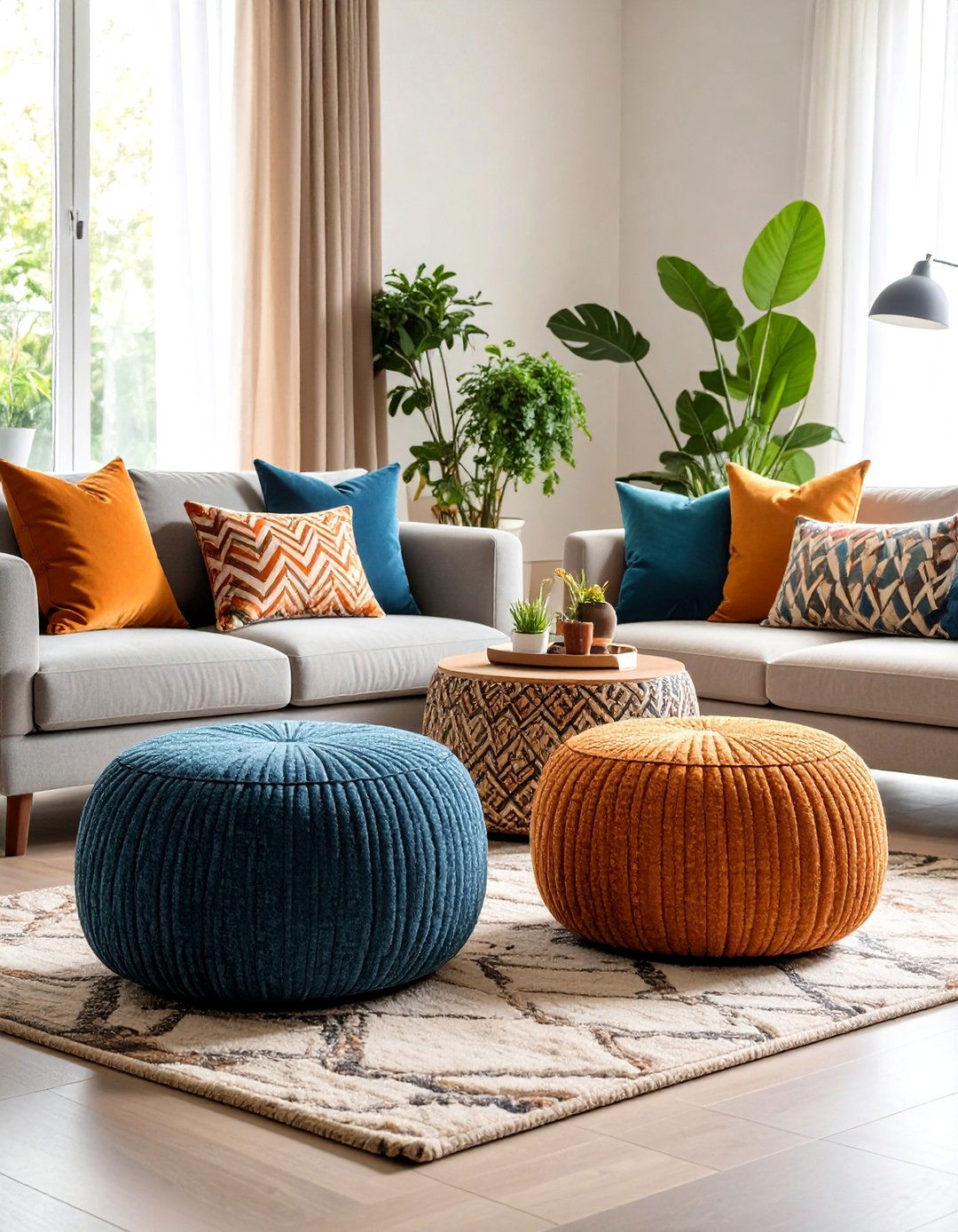 Paired Ottoman Seating in Front of Fireplace - 20 Chairs in Front of Fireplace Ideas
