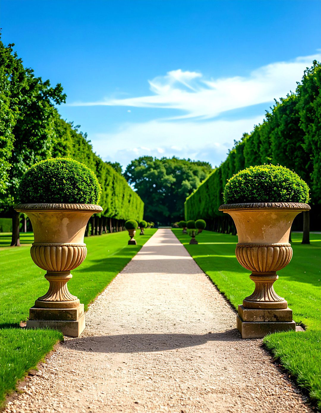 Paired Urns Punctuating Formal Garden Axes - 20 Formal Garden Ideas