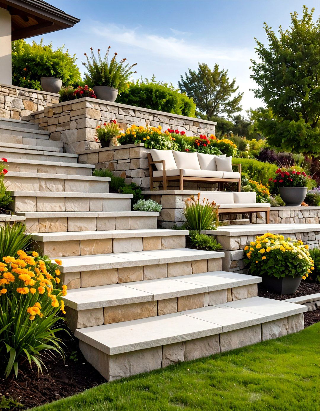Pairing Steps with Flagstone Retaining Walls - 20 Flagstone Steps