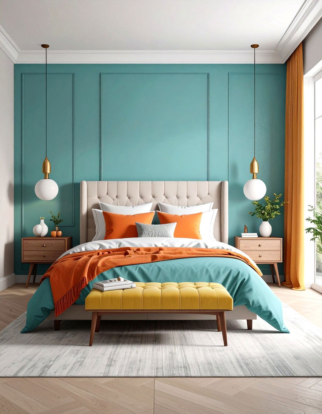 Pairing with Complementary Colors - 20 Turquoise Bedroom Ideas