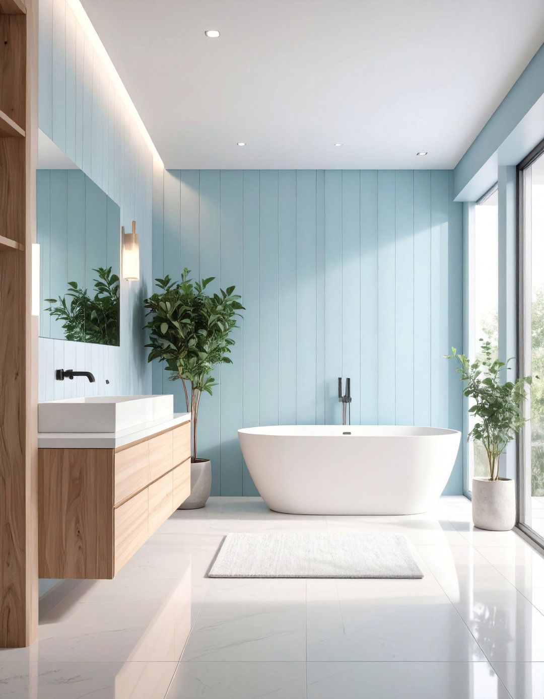 Pale Blue Paneling for Spa Calm - 20 Blue and White Bathroom Ideas