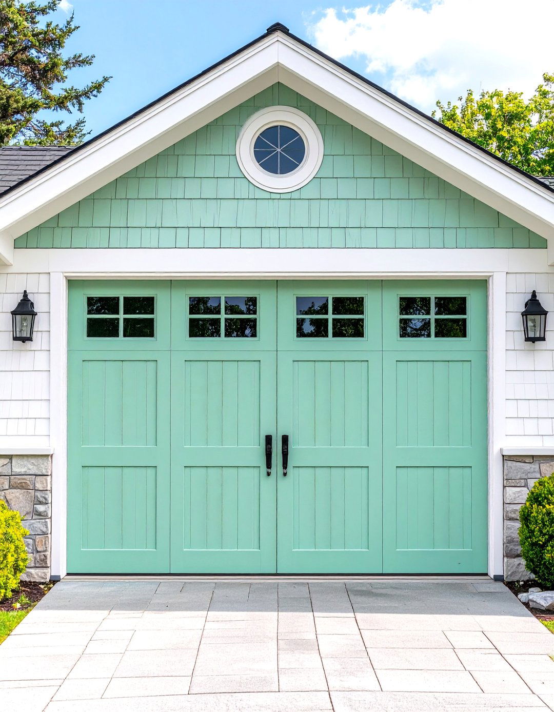 Pale Celadon Steel Green Garage Door for Coastal Homes - 20 Green Garage Door Ideas