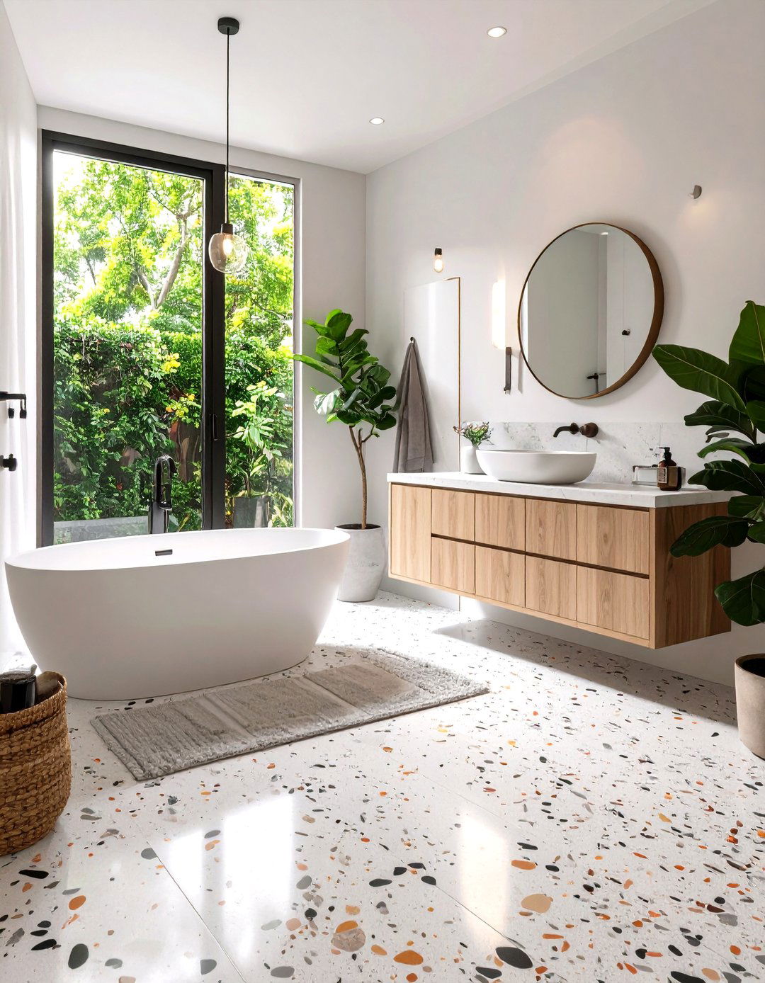 Pale Gray Terrazzo Speckles Spark Playfulness - 20 Gray Floor Bathroom Ideas