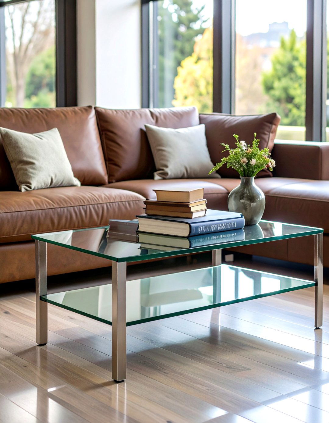 Pale Wood or Glass Coffee Table - 20 Dark Brown Couch Living Room Ideas