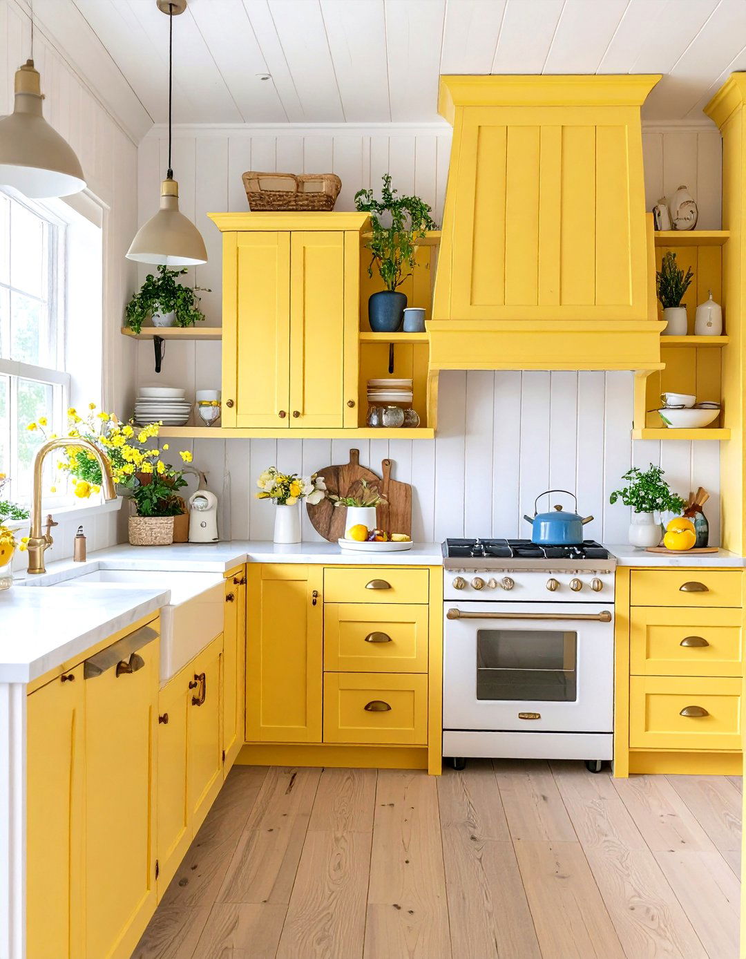 Pale Yellow Cottage Kitchen with Beadboard Details - 20 Pale Yellow Kitchen Ideas