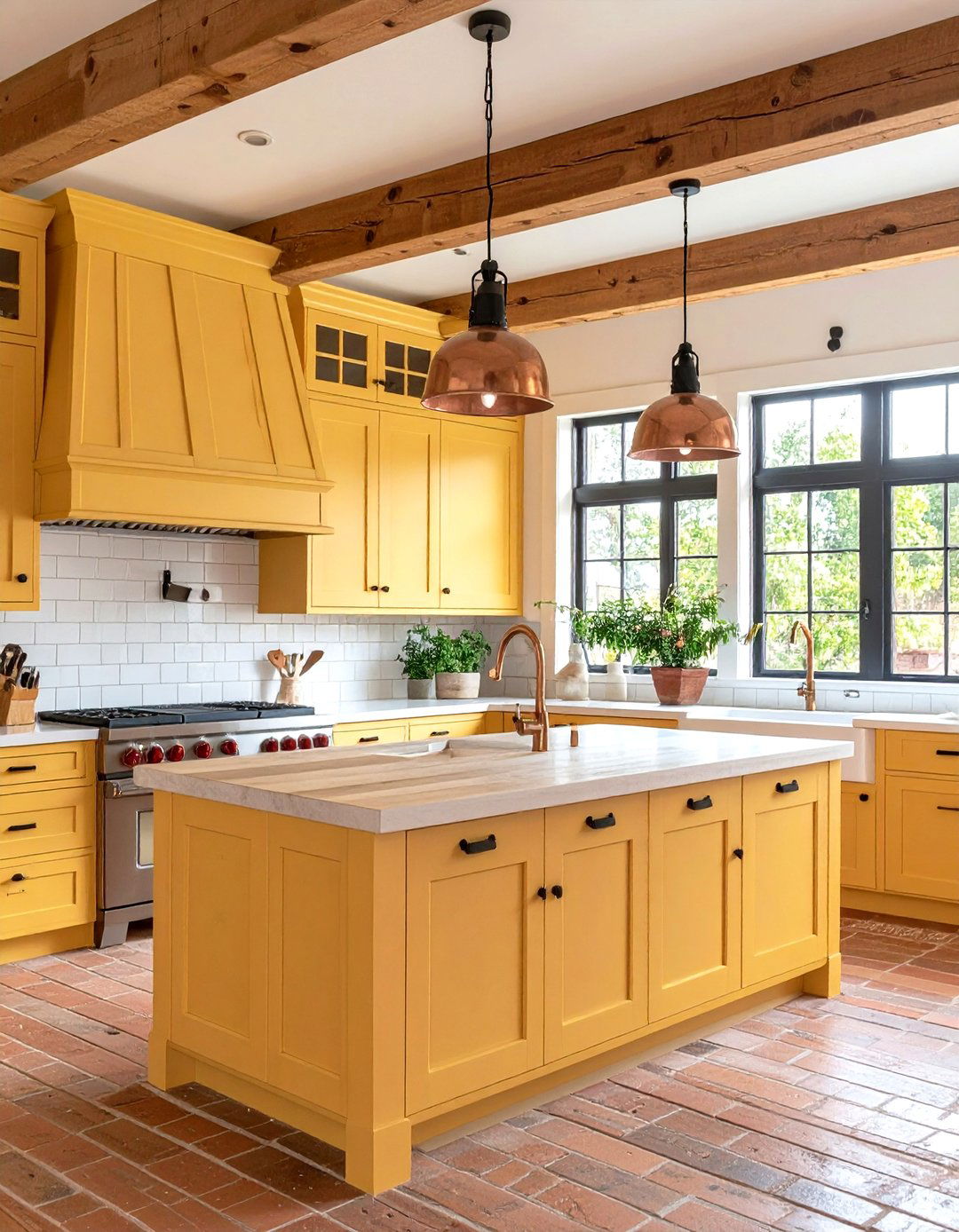 Pale Yellow Country Kitchen with Copper Accents - 20 Pale Yellow Kitchen Ideas