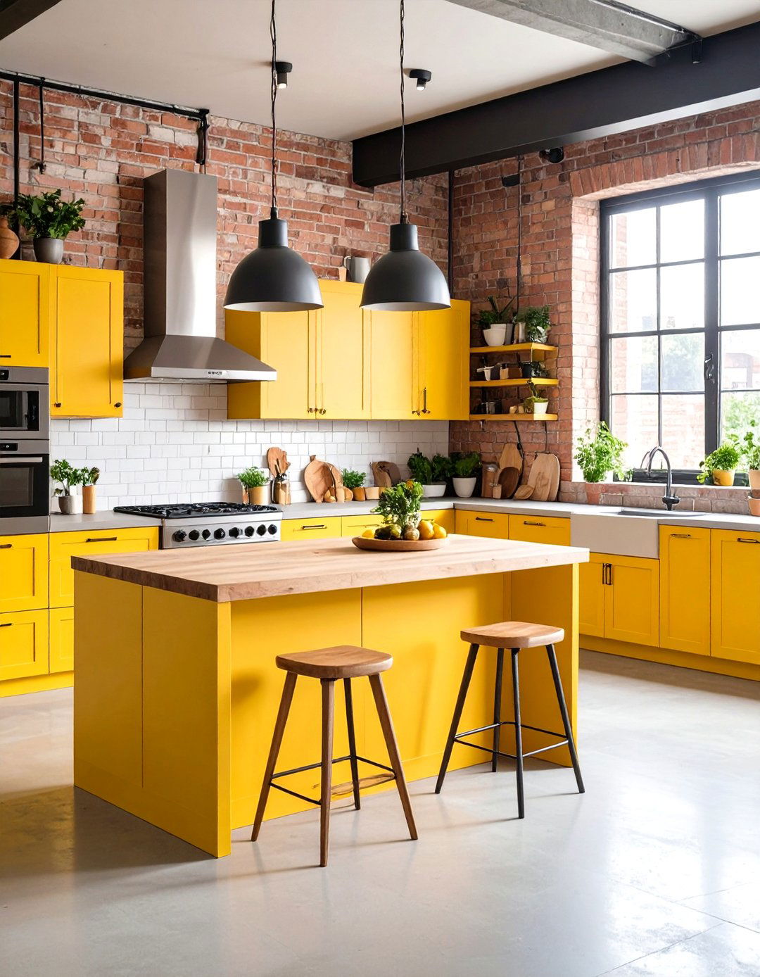 Pale Yellow Industrial Kitchen with Exposed Elements - 20 Pale Yellow Kitchen Ideas