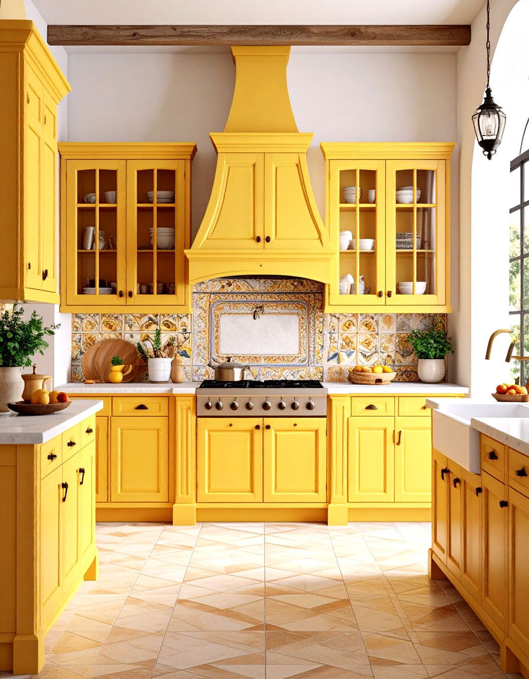 Pale Yellow Mediterranean Kitchen with Terracotta Tiles - 20 Pale Yellow Kitchen Ideas