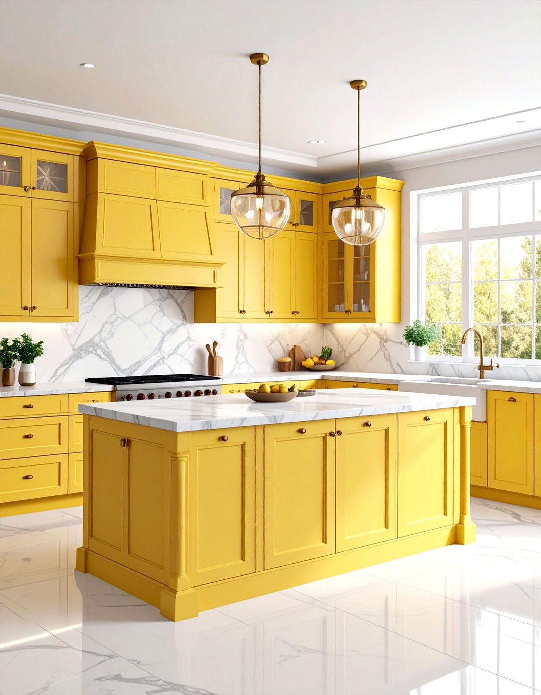 Pale Yellow Traditional Kitchen with Marble Accents - 20 Pale Yellow Kitchen Ideas
