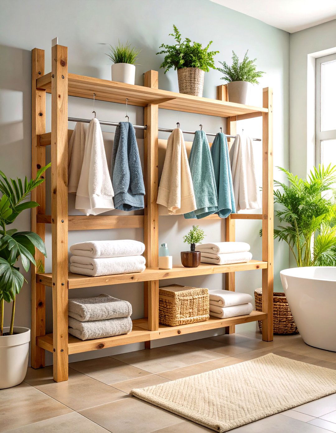 Pallet Bathroom Towel Storage Rack - 20 Pallet Furniture Ideas
