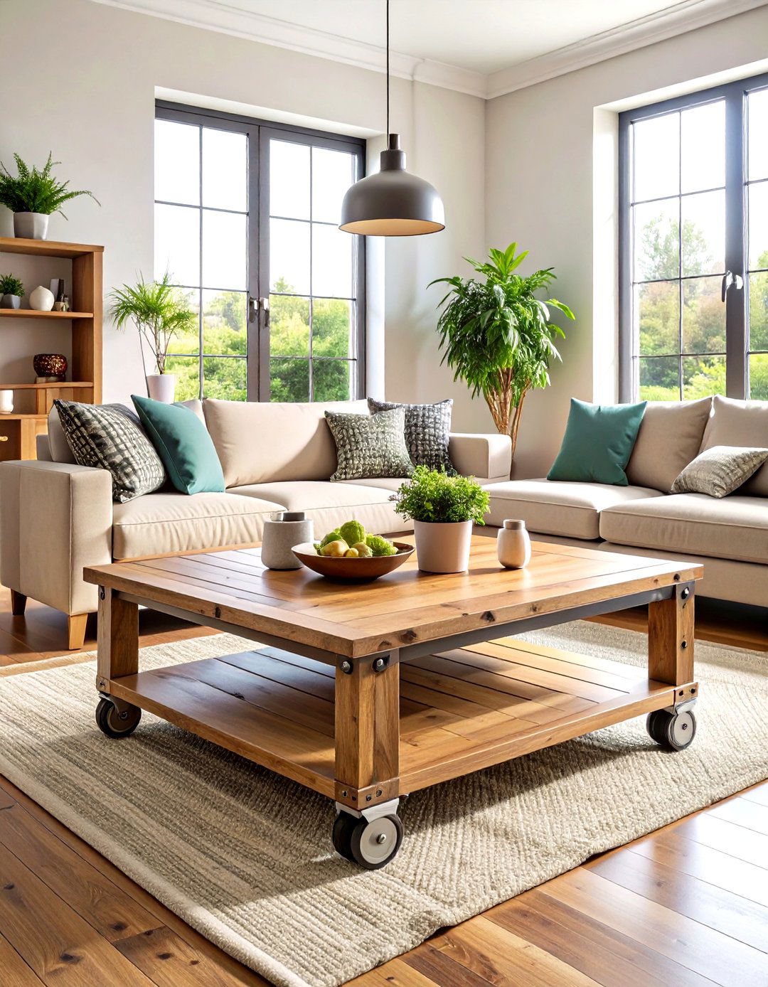 Pallet Coffee Table with Industrial Wheels - 20 Pallet Furniture Ideas