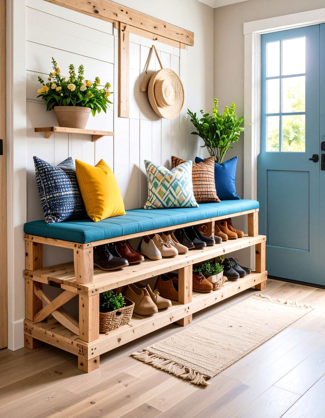 Pallet Entryway Shoe Storage Bench - 20 Pallet Furniture Ideas
