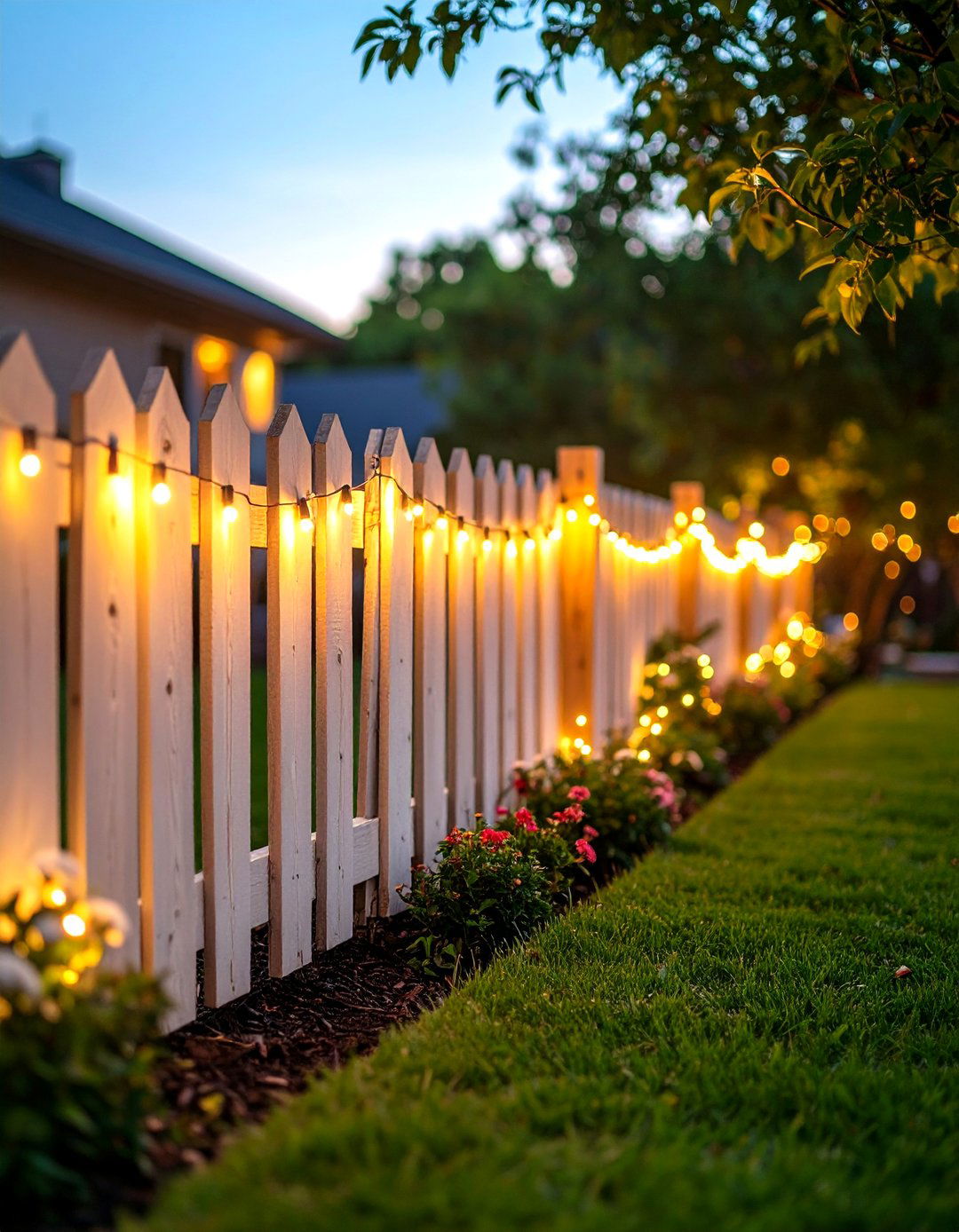 Pallet Fence with String Lights - 20 Pallet Fence Ideas