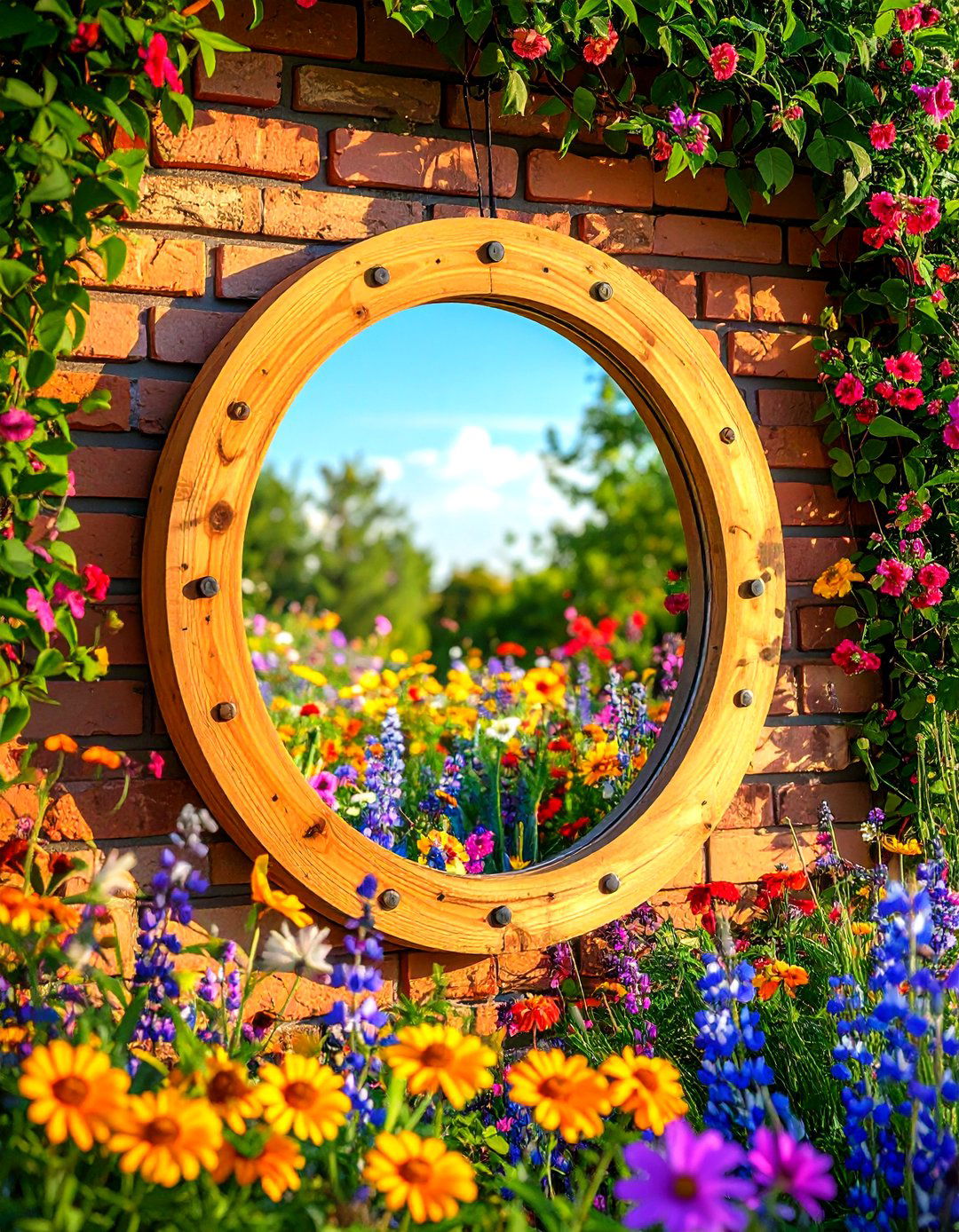 Pallet Framed Garden Mirror Adds Rustic Warmth - 20 Garden Mirror Ideas