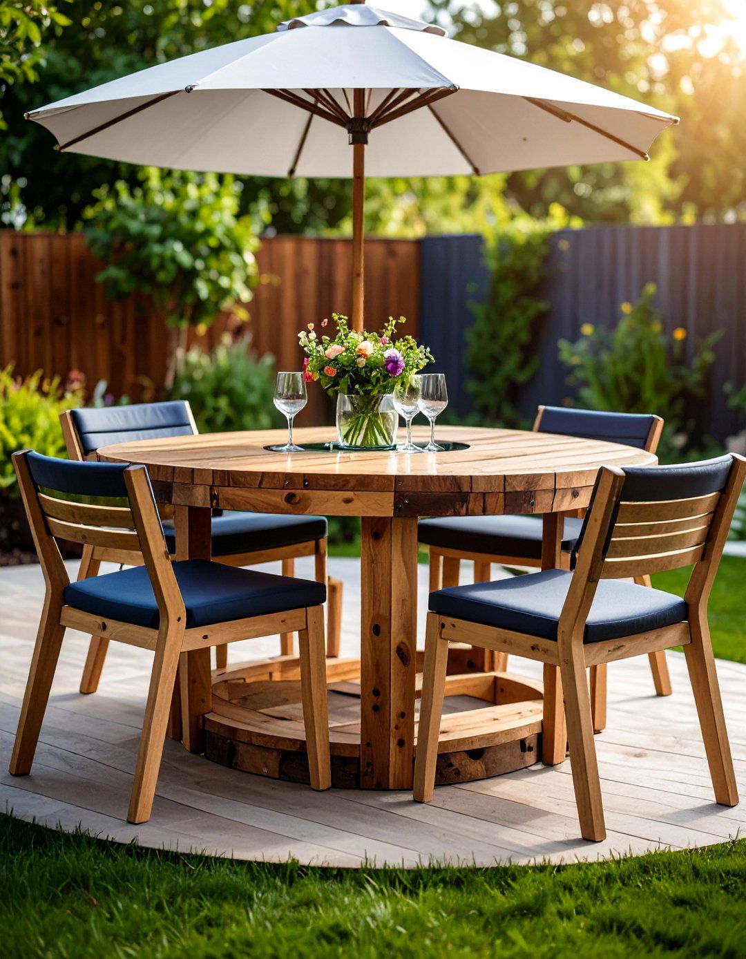 Pallet Garden Dining Table with Glass Top - 20 Pallet Furniture Ideas