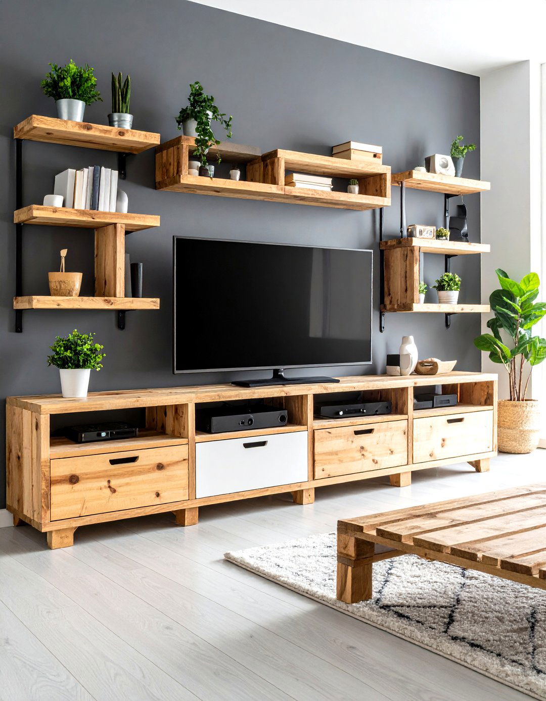 Pallet TV Stand with Media Storage - 20 Pallet Furniture Ideas