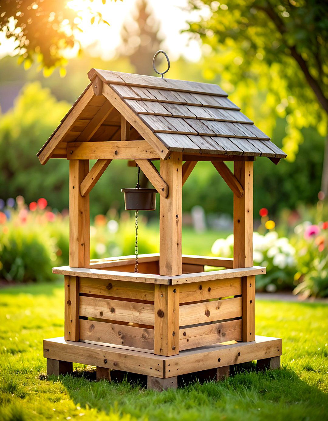 Pallet Wood Outdoor Wishing Well Construction - 20 Outdoor Wishing Well Garden Ideas