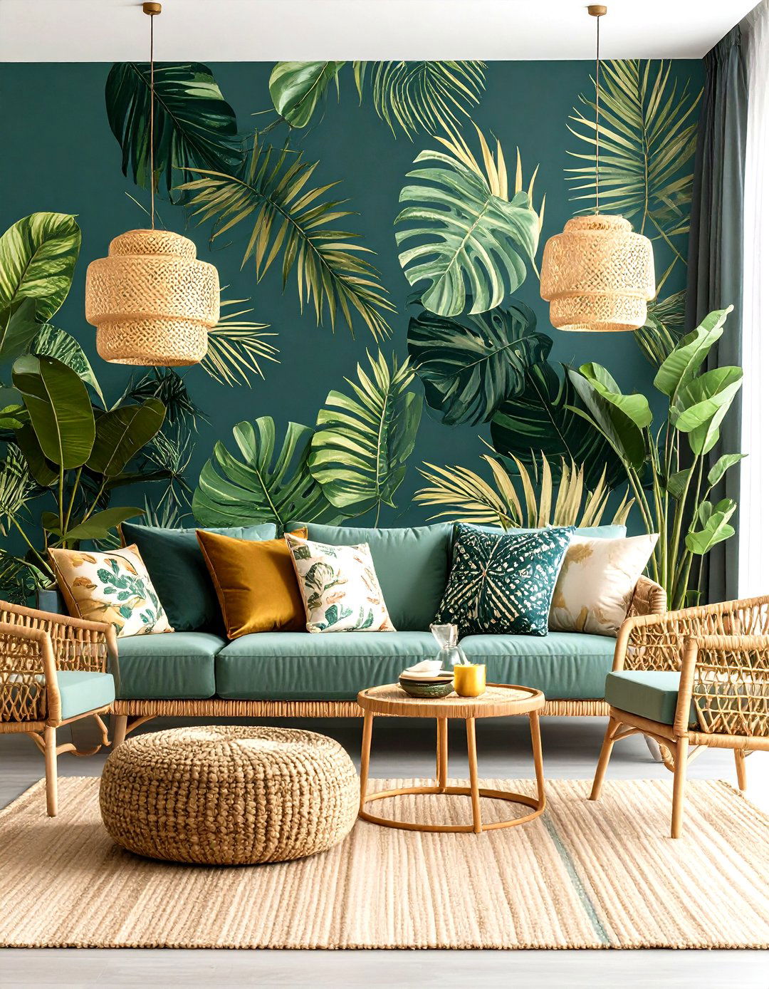 Palm Leaf Accent Tropical Living Room - 20 Tropical Living Room Ideas