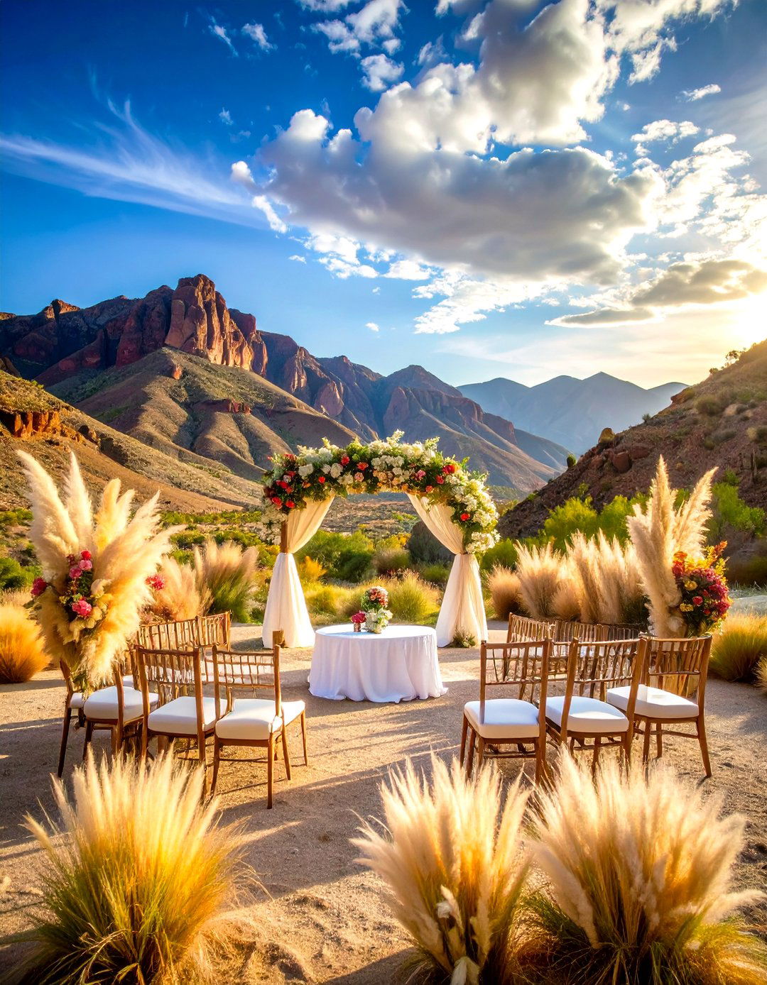 Pampas Grass Desert Wedding Mountain Backdrop - 20 Pampas Grass Wedding Decor Ideas