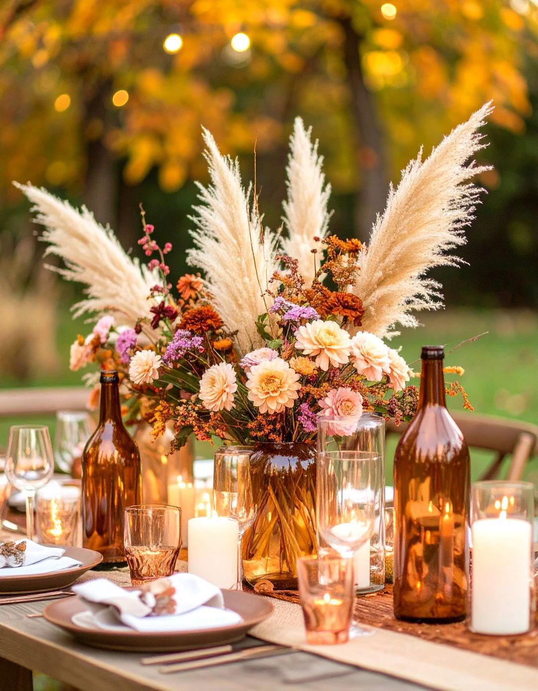 Pampas Grass Friendsgiving Centerpiece - 20 Friendsgiving Decor Ideas