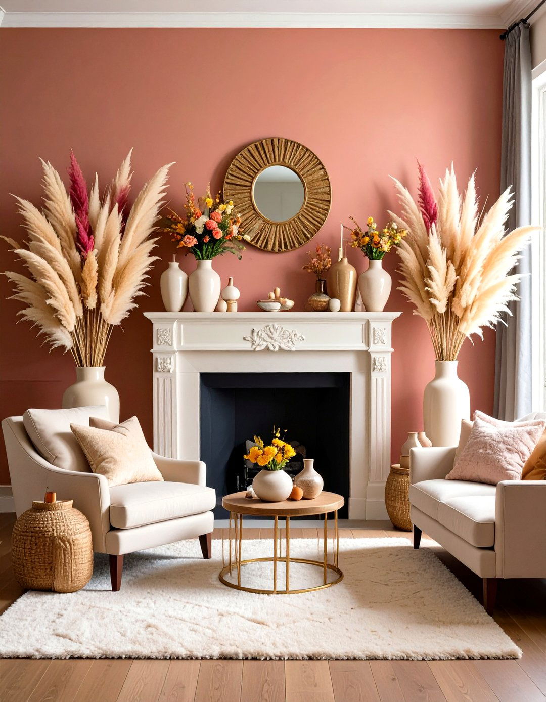 Pampas Grass Mantel Fireplace Display - 20 Pampas Grass Decor Ideas