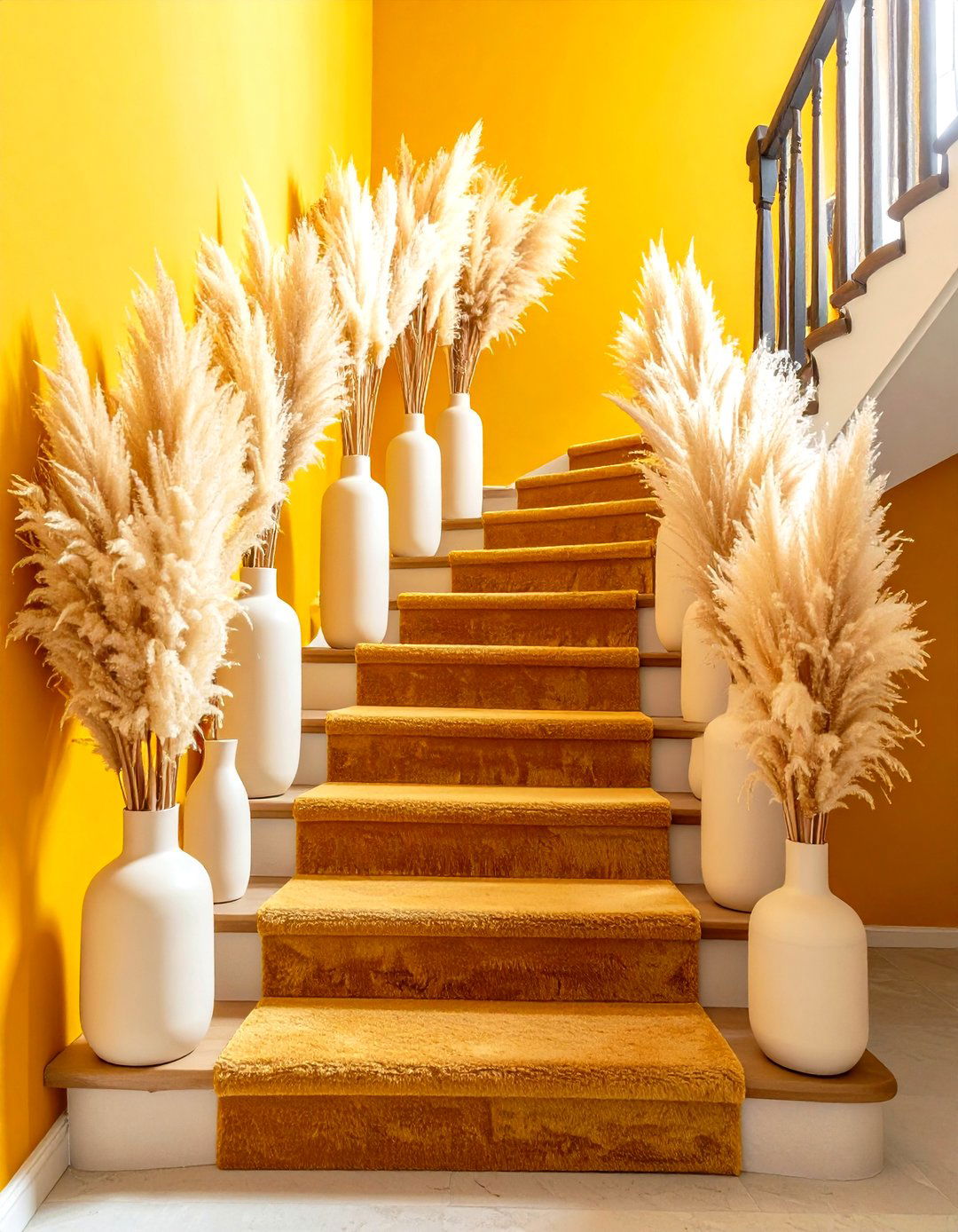 Pampas Grass Statement Staircase Display - 20 Pampas Grass Decor Ideas