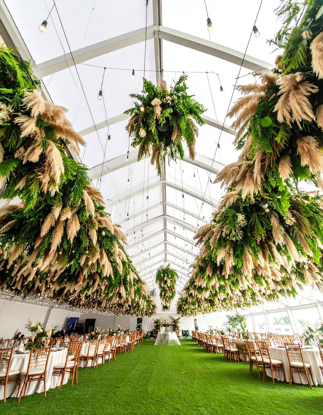 Pampas Grass Wedding Ceiling Installation Drama - 20 Pampas Grass Wedding Decor Ideas