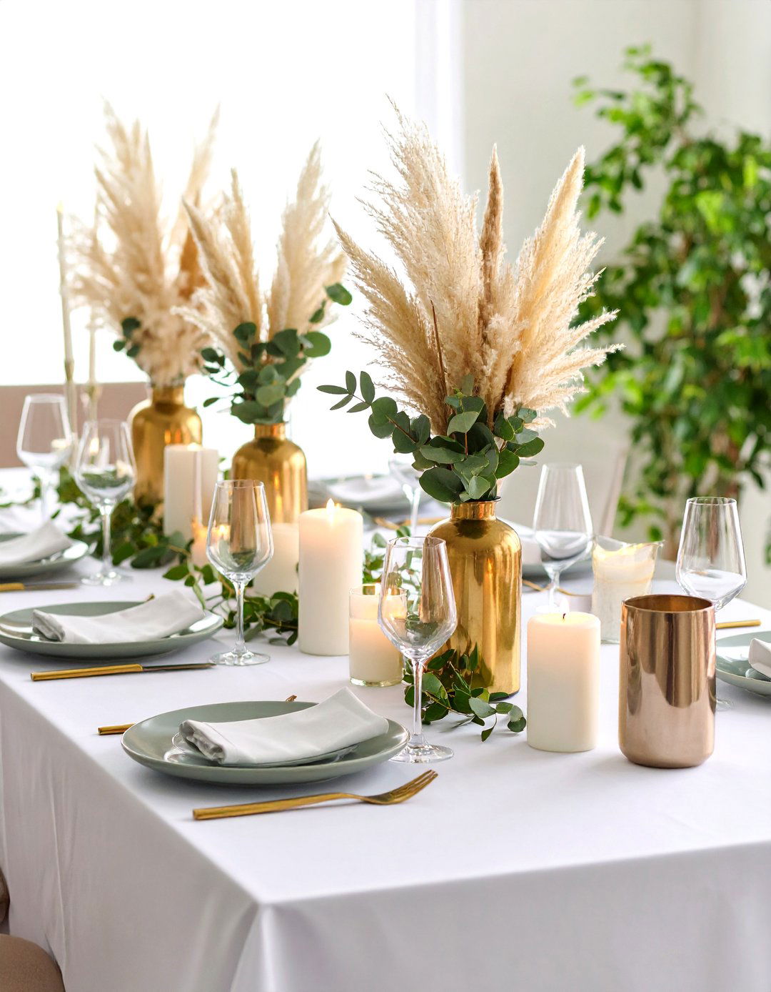 Pampas Grass with Eucalyptus - 20 Tall Wedding Centerpiece Ideas