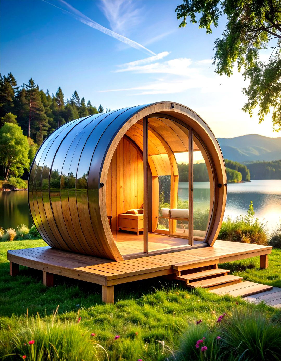 Panoramic Glass Outdoor Sauna Barrel - 20 Outdoor Sauna Ideas
