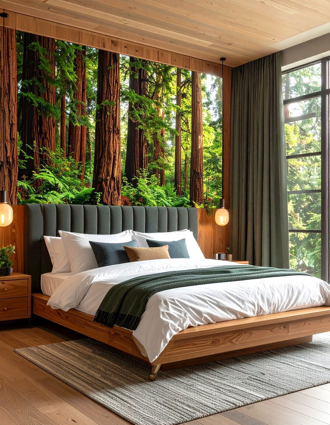Panoramic Wooded Headboard Scene - 20 Forest Themed Bedroom Ideas