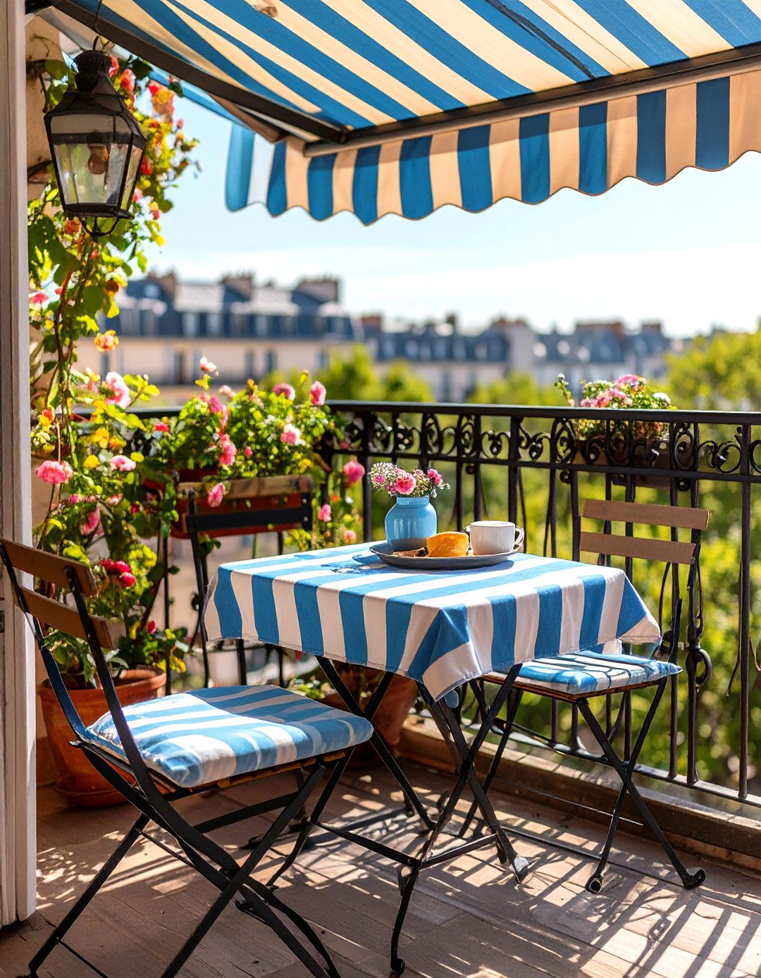 Parisian Cafe Inspired Balcony Nook - 20 French Balcony Ideas