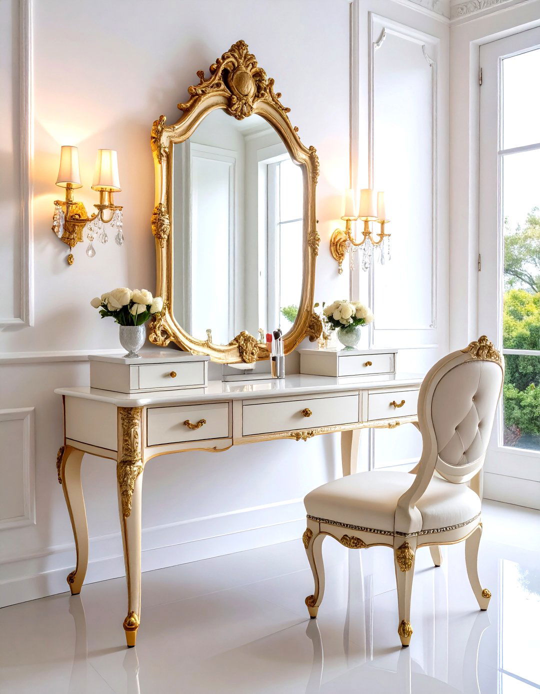 Parisian Chic Makeup Room with Elegant Details - 20 Makeup Room Ideas