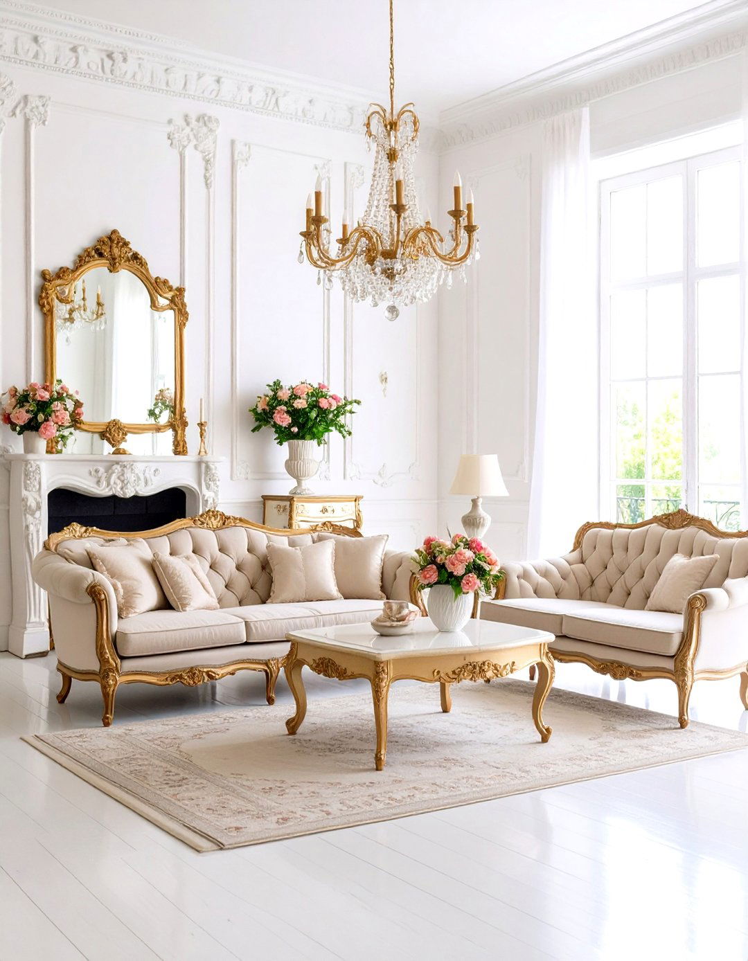 Parisian Inspired White Living Room with Vintage Elegance - 20 White Living Room Ideas
