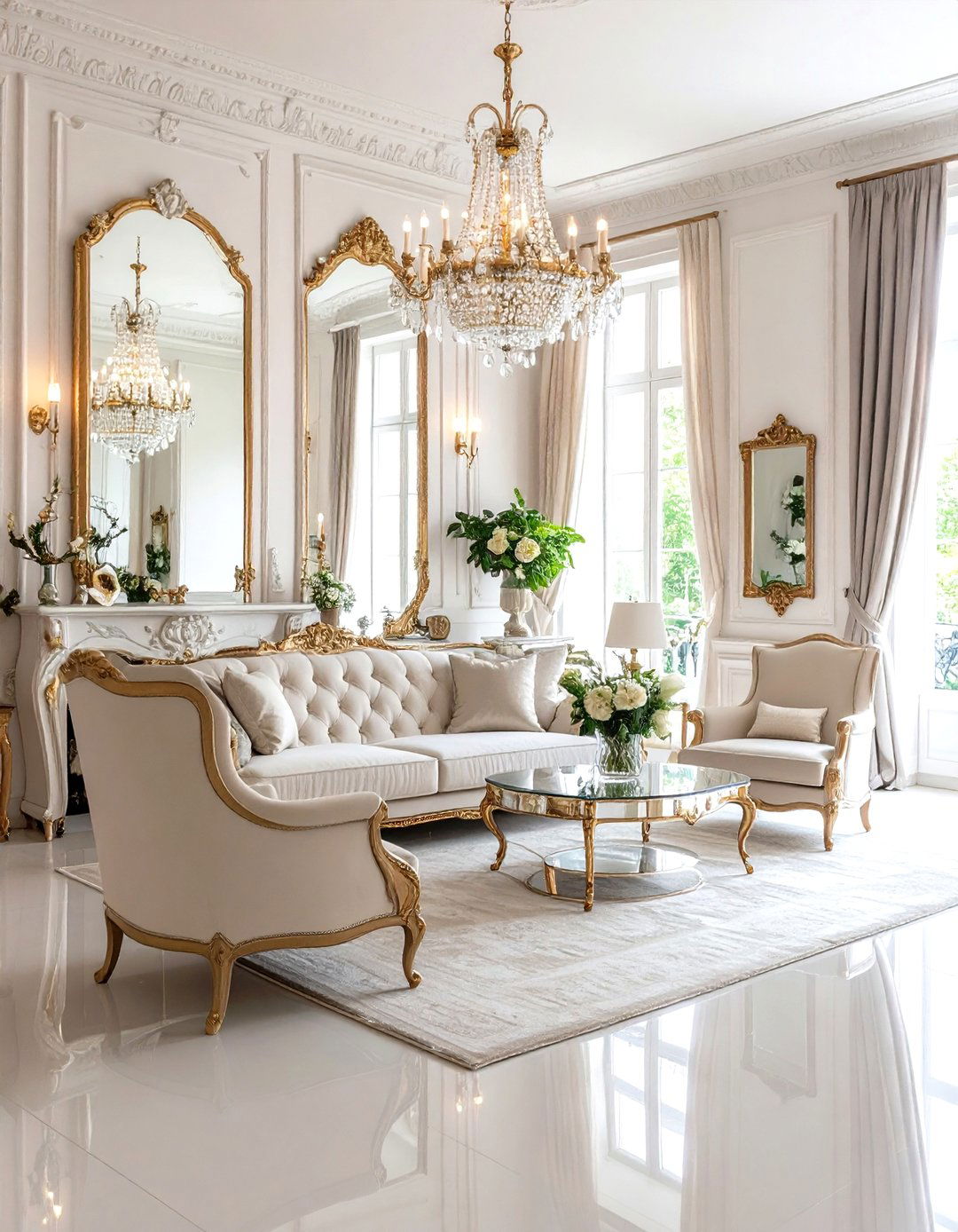 Parisian Style Living Room with Mirror Gallery Concept - 20 Parisian-style Living Room Ideas