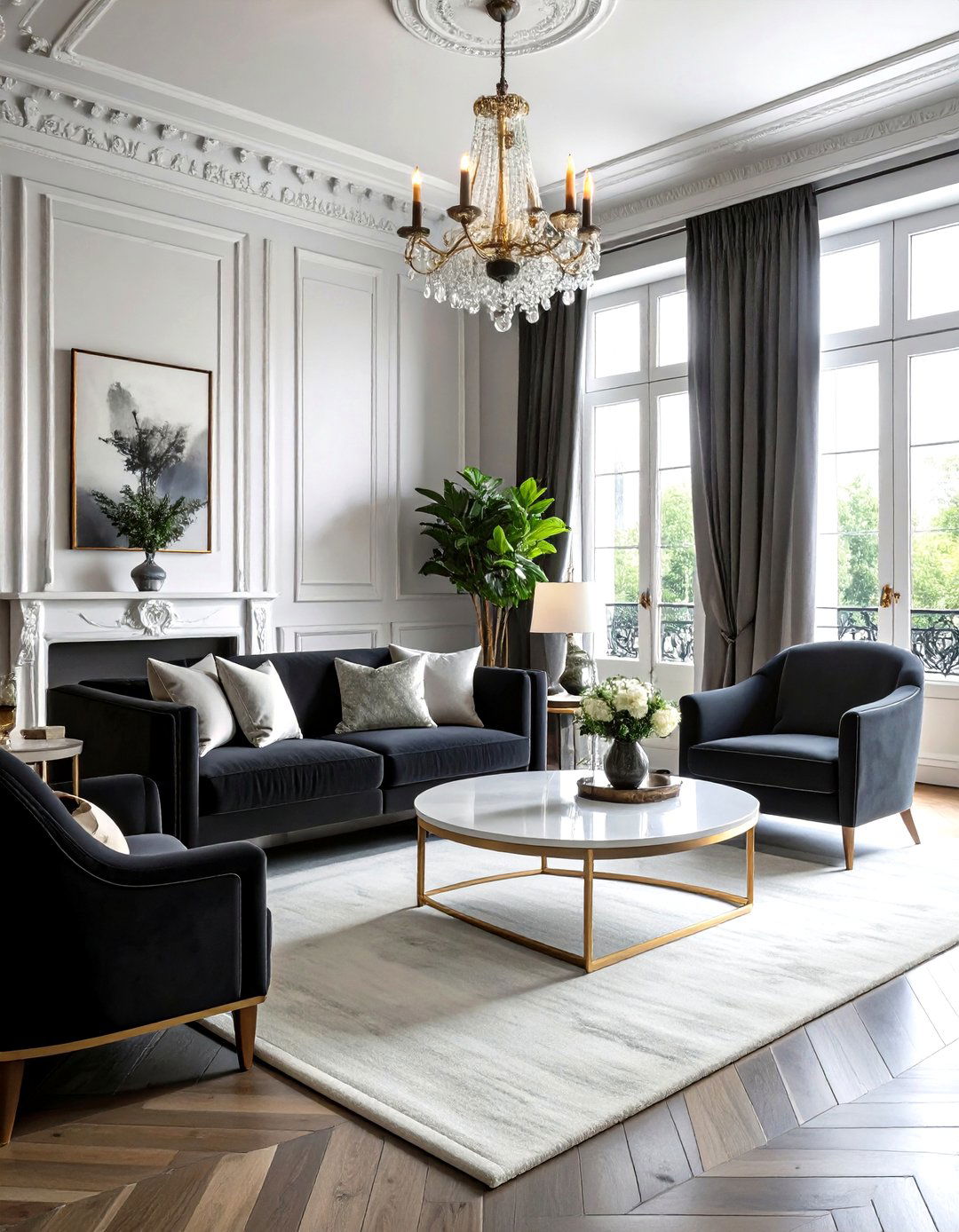 Parisian Style Living Room with Monochromatic Sophistication - 20 Parisian-style Living Room Ideas
