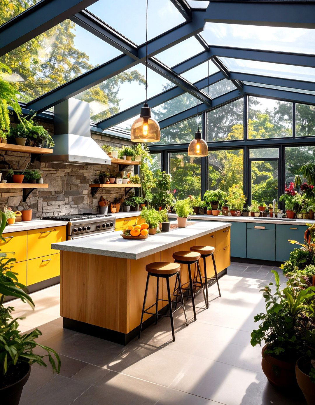 Passive Solar Thermal Mass in Greenhouse Kitchens - 20 Greenhouse Kitchen Design Ideas